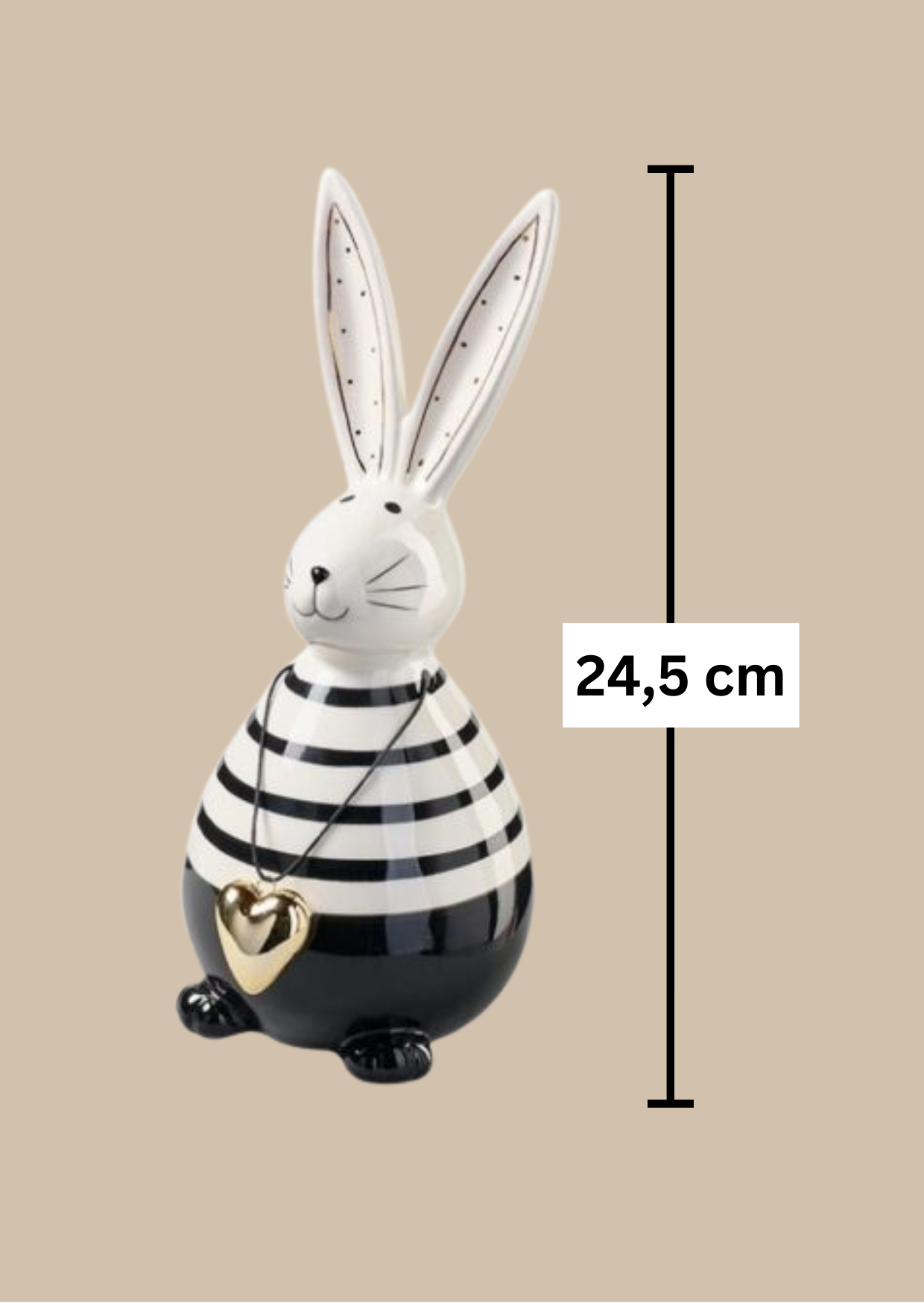 Keramik Hase "Black & White" mit Herzkette 24,5 cm