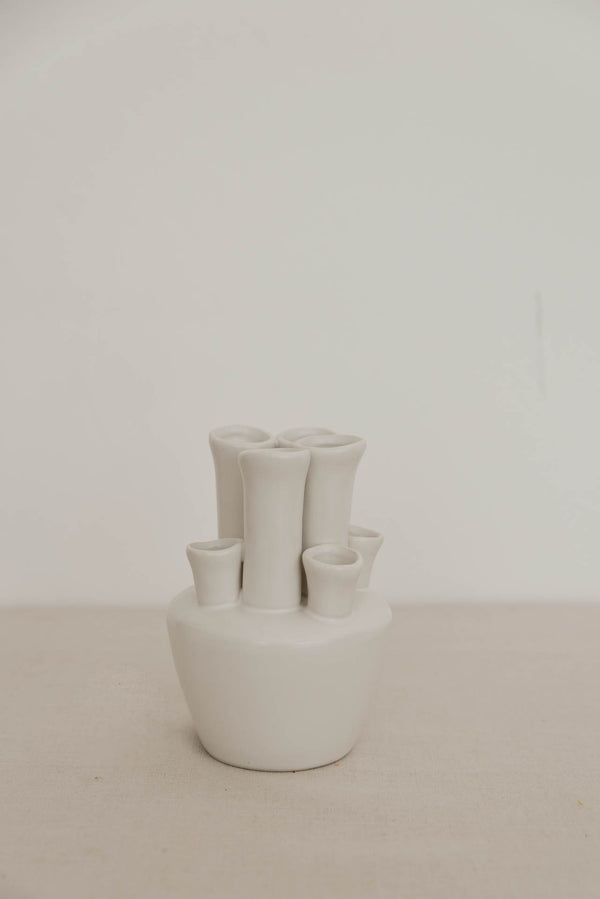 DIY Dekoschale / Vase "Tube" - weiß, creme + Trockenblumen