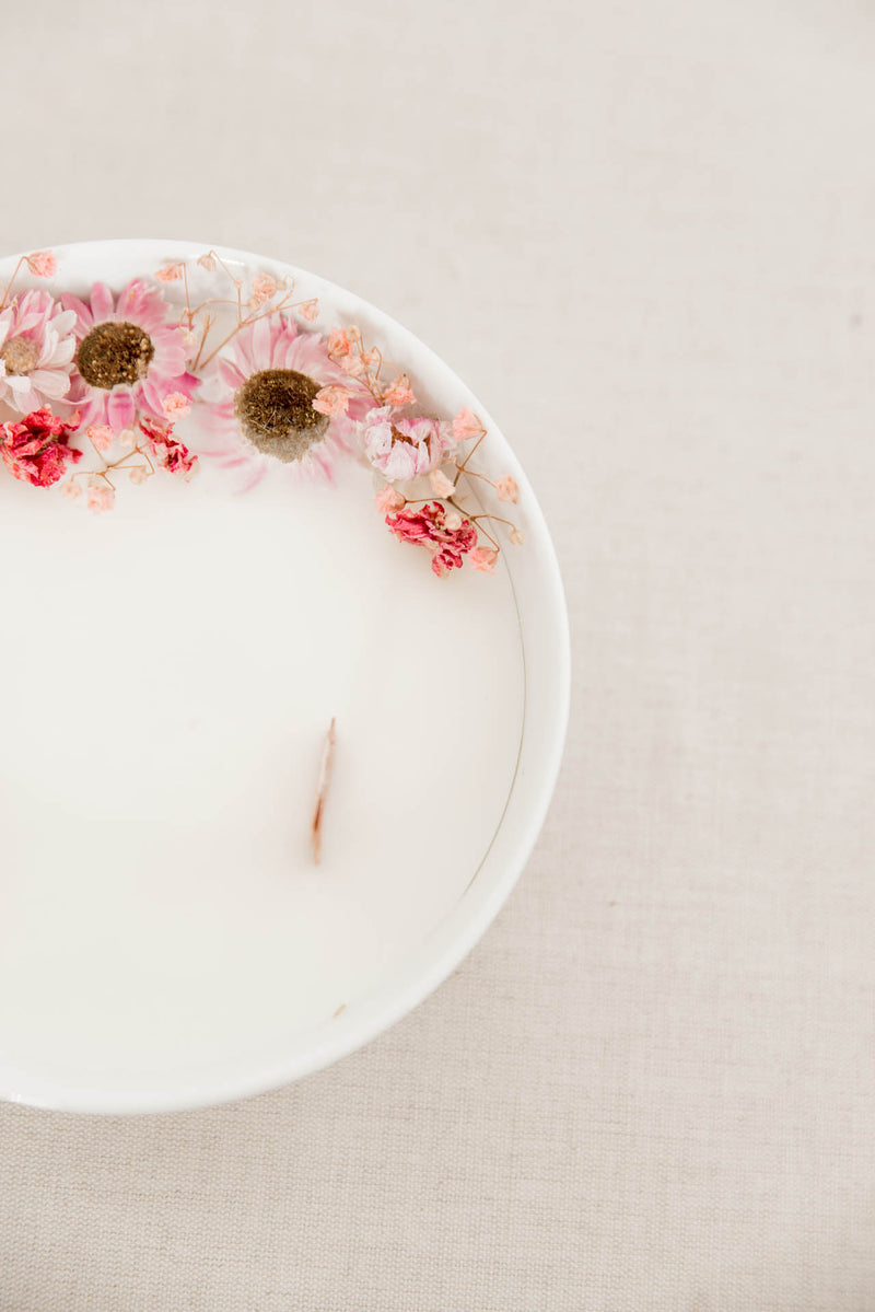 Aromakerze "Geranie" mit echten Blüten